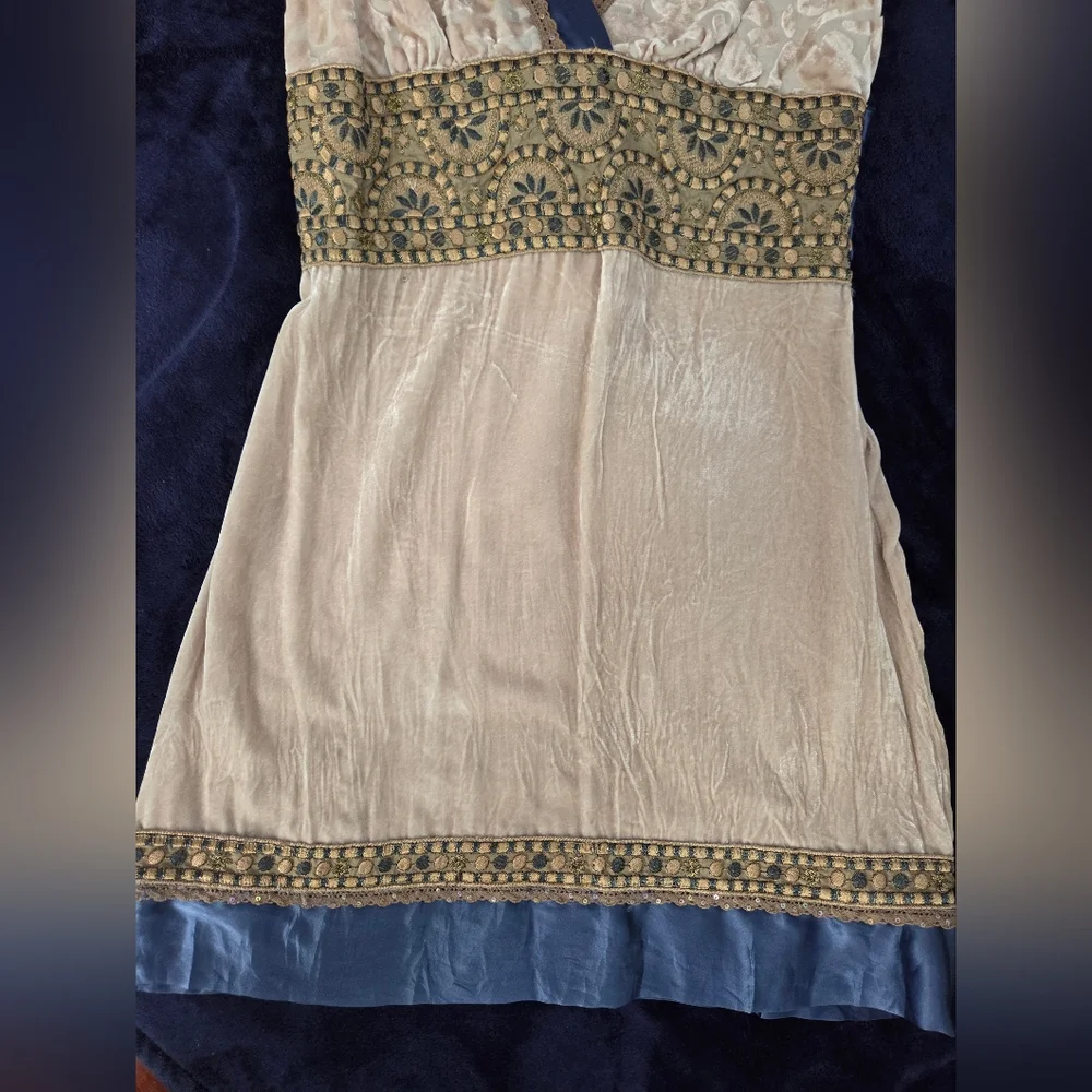 HALE BOB Blue and Cream Embellished Cap Sleeve Dress, SIZE XS - Picture 5 of 10